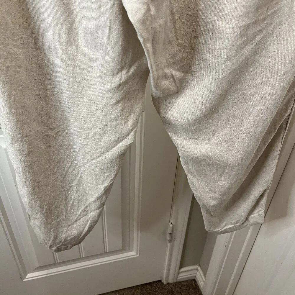 Old Navy Linen Blend Beige Cream Pull On Pants Beachy Coastal Pockets Womens 2XL